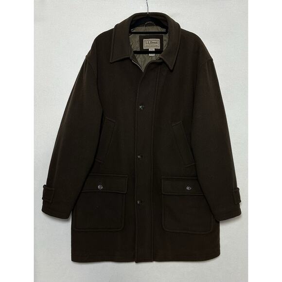 LL Bean Men's Large Tall Full Zip Wool Cashmere Blend Coat Utility Parka Brown - Picture 1 of 10